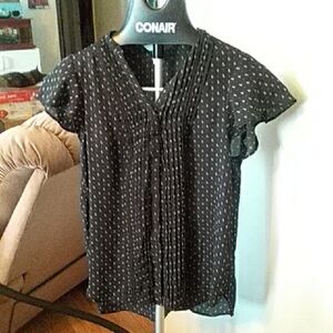 10/$10  H&M Black & White Pleated Blouse with Mandarin Collar 8
